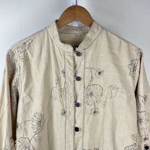 Produce Company Artsy Jacket‎ Top Beige Floral Embroidered Applique Womens Large